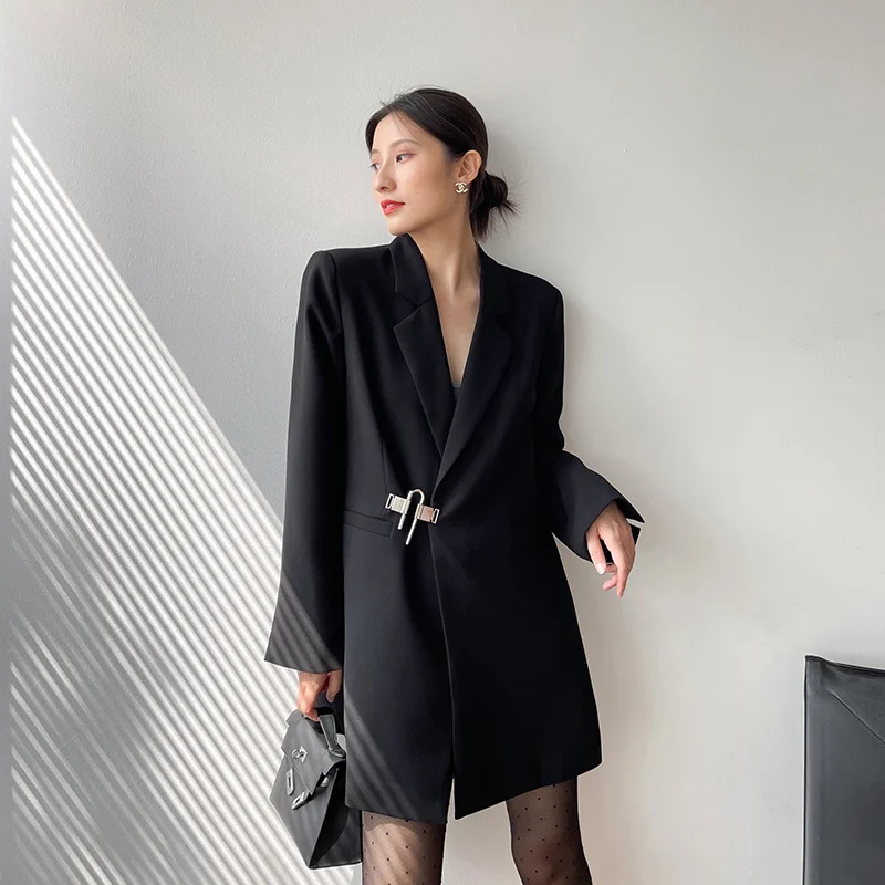 Women New Suit Jacket Autumn 2023 New Long Sleeves Metal Lock Elegant Casual High-Quality Suit Dress