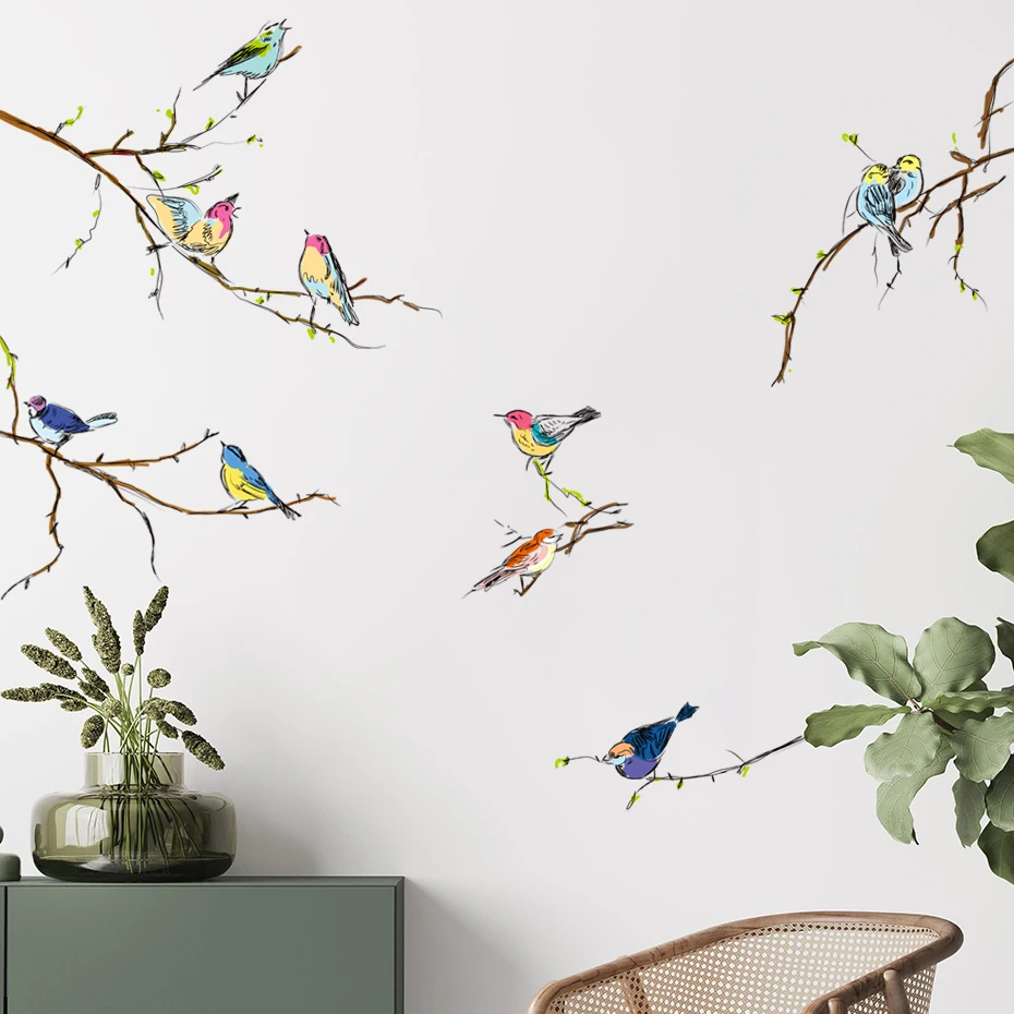 

Retro Bird Finch Sparrow Watercolor Nursery Wall Stickers Removable DIY Peel and Stick Wall Decals Kids Room Interior Home Decor