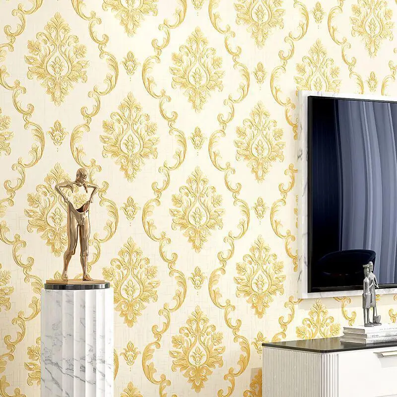 

Gold Leaf Wallpaper Gold Silver European Style KTV Ceiling Ceiling Living Room Bedroom TV Background Wallpaper Wallpap