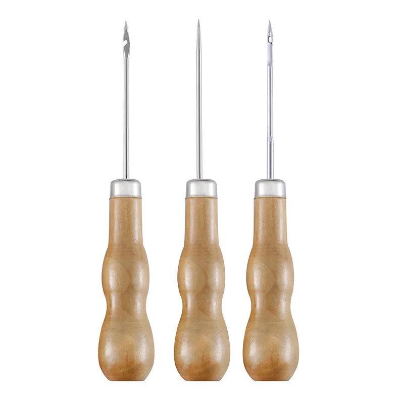 

2022 New Canvas Leather Sewing Shoes Wood Handle Tool Awl Hand Stitching Taper Leathercraft Needle Tool Kit Sewing Supplies