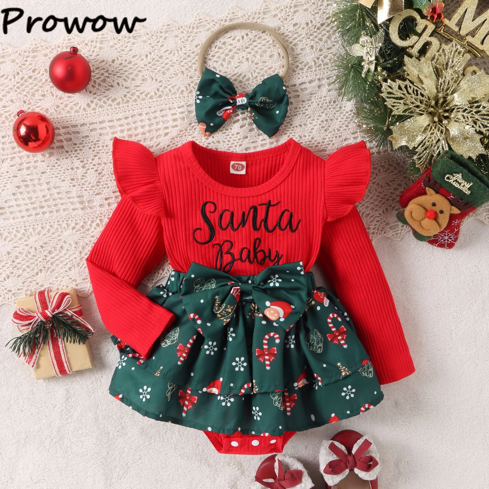 

Ceeniu 0-24M Baby Christmas Costume Long Sleeve Santa Baby Romper Dress New Year 2024 My First Christmas Baby Girls Clothes