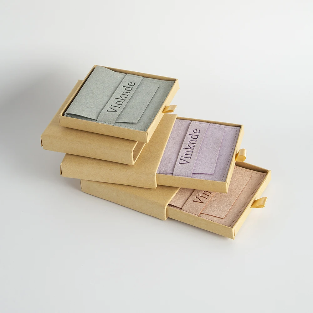 Custom Printed Hard Paper Cardboard jewellery Box Luxury Drawer Slide Out Ring Jewelry Packaging Box Suede Gift Bags With Logo