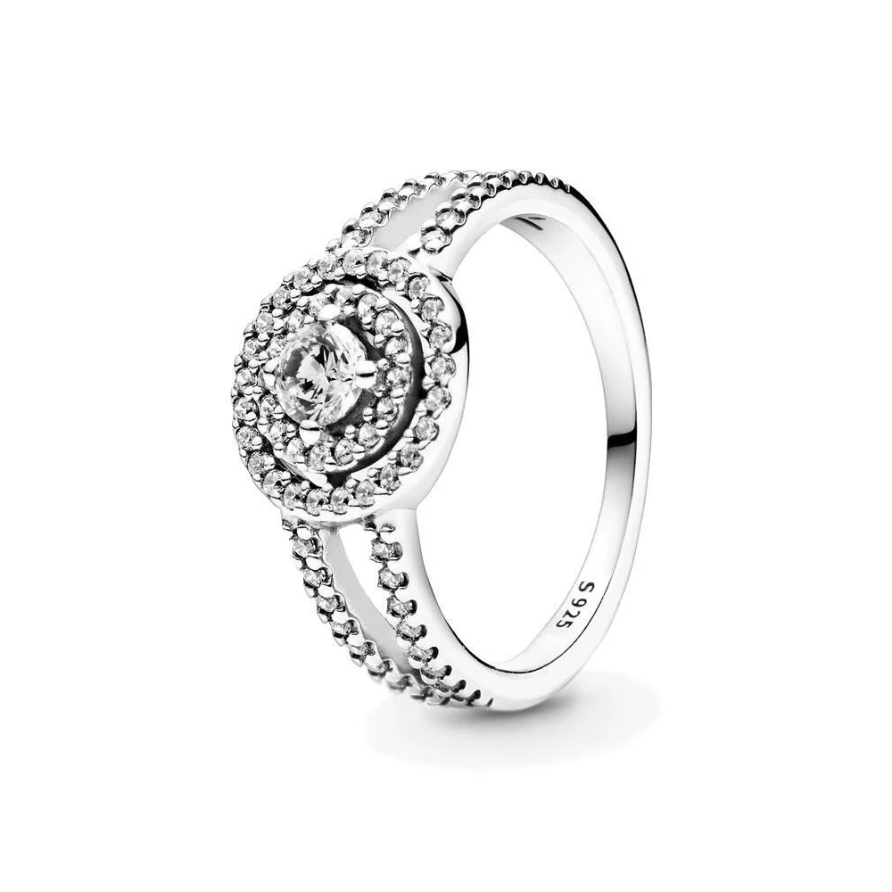 

925 Silver Sparkling Double Halo Ring Fit for Pandora Fashion DIY Engagement Party Original Girls Jewelry Gifts