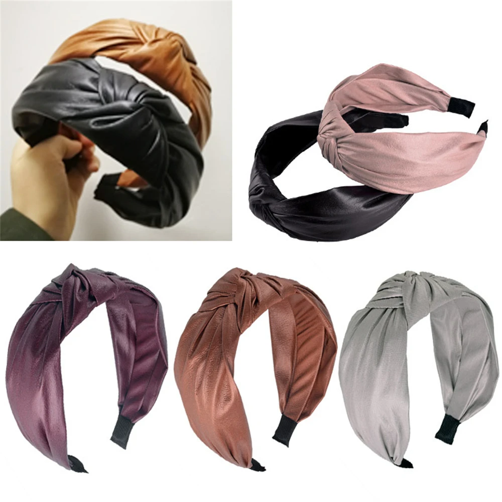 

Trendy Leather Knotted Wide Hairbands Women Outdoor Yoga Fragmented Hair Headbands Turban Headwear Hair Accessories For Girls