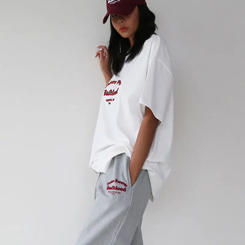 Fashion Badblood Top Classic Letter Embroidery Loose Oversize Round Neck Short Sleeve T-Shirt for Men and Women