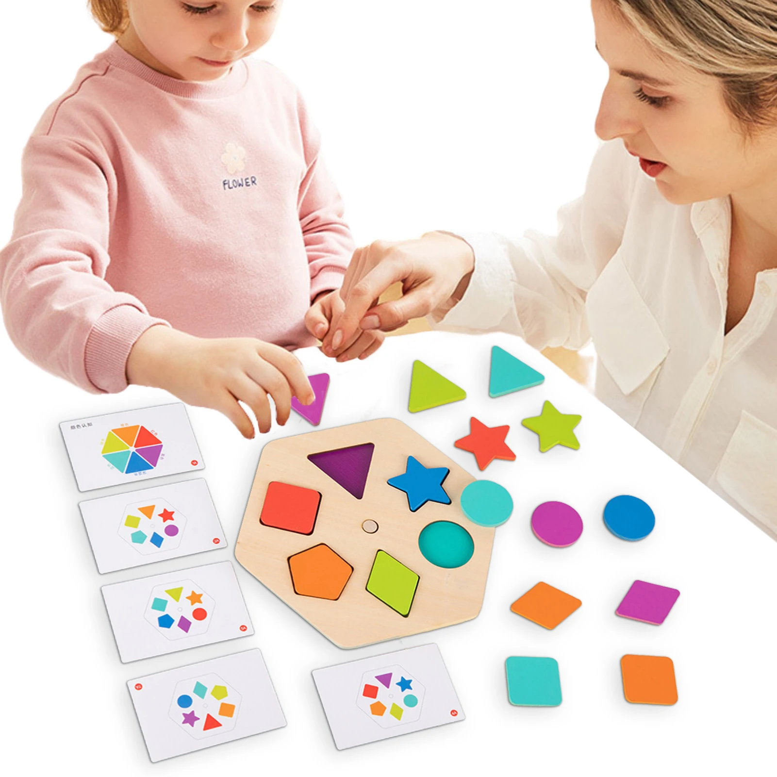 

Geometric Shape Quick Matching Board Rotatable Wood Matching Board And Cards For Exercise Fine Motor Skills Preschool