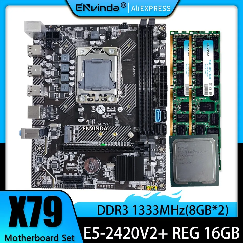 ENVINDA X79 Motherboard Set LGA1356 Combos E5 2420 V2 CPU 16GB=8GB*2 DDR3 RAM 1333Mhz PC3 10600R REG ECC Memory  Kit Xeon