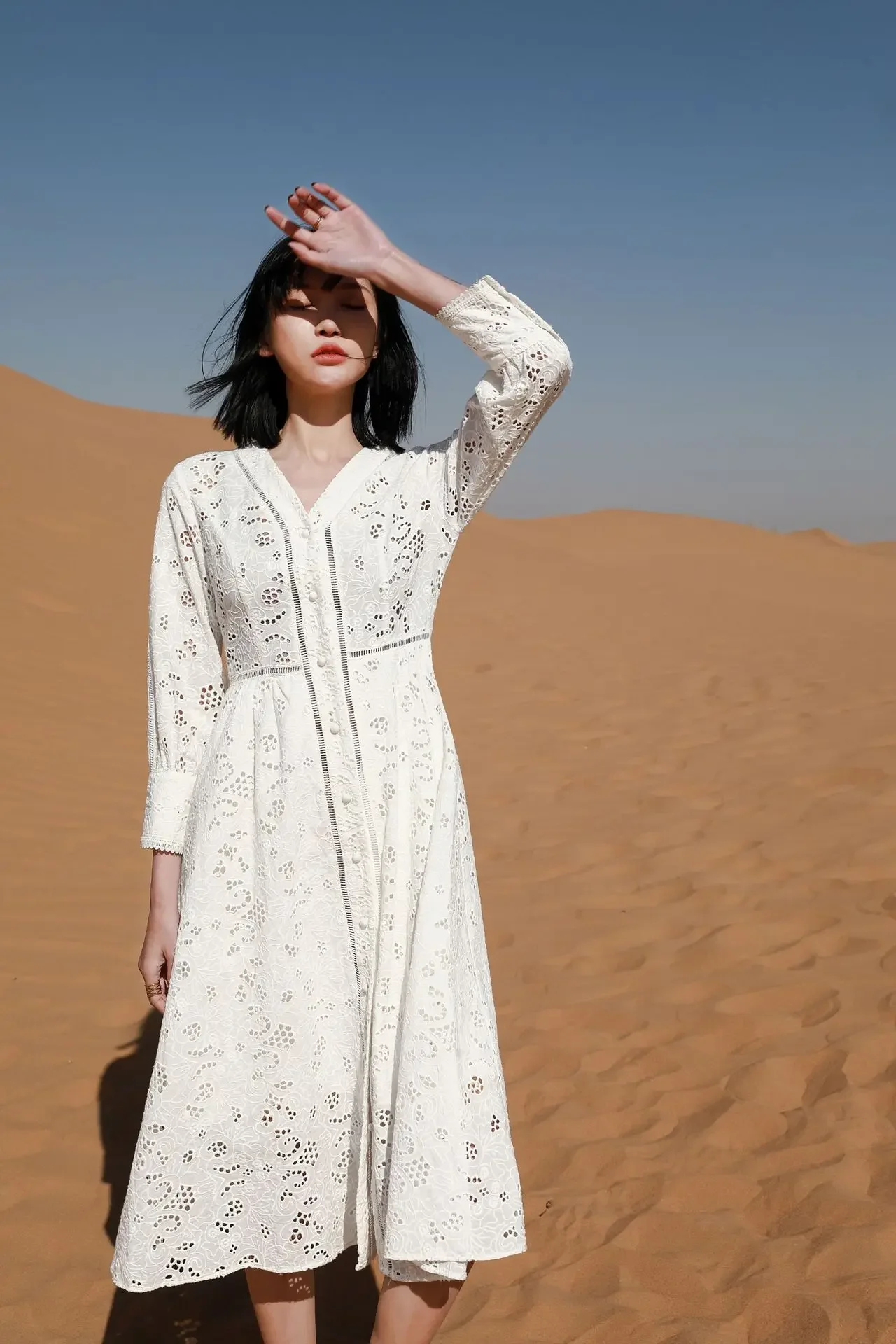 GypsyLady цветочное вязаное крючком сказочное платье миди белое хлопковое