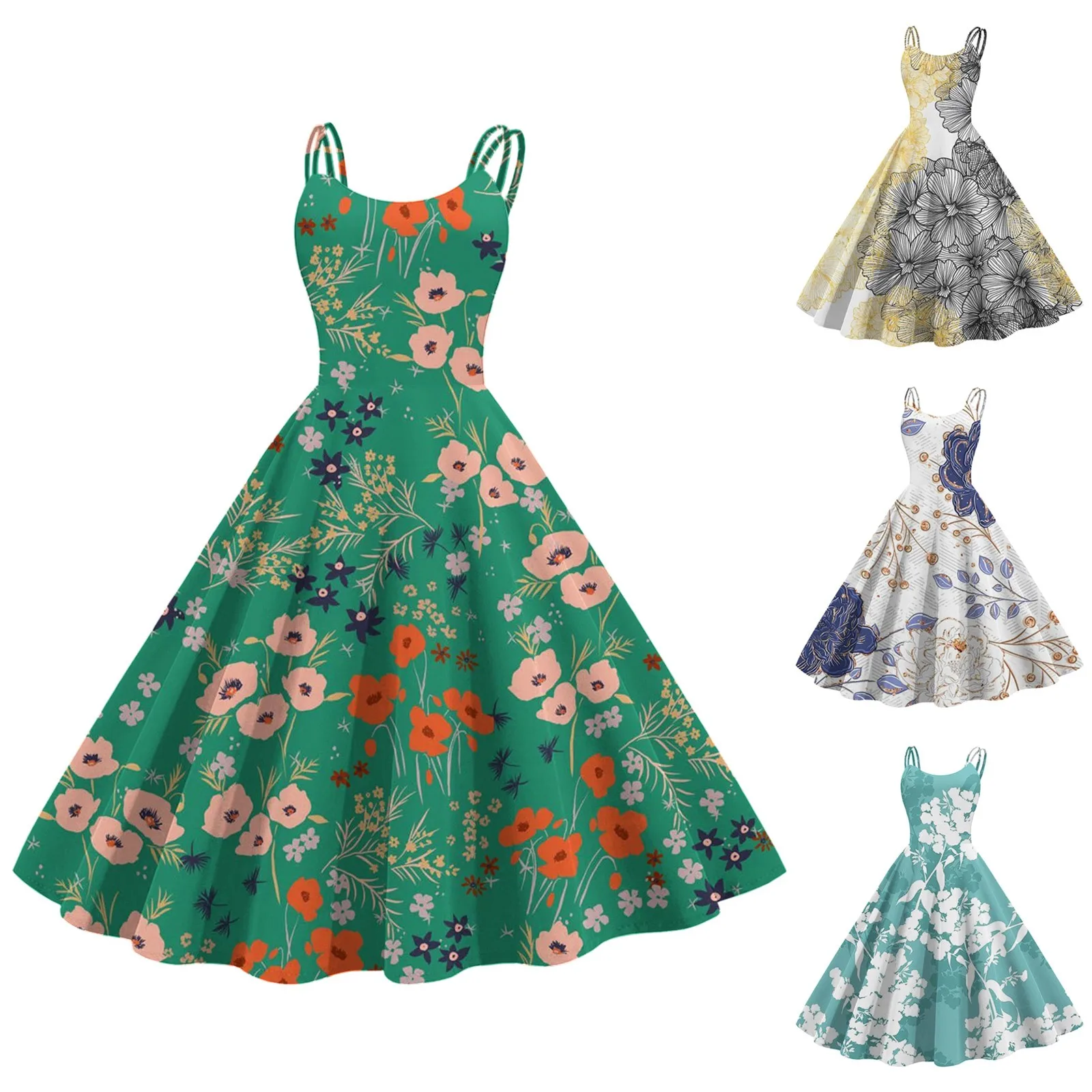 

Loose Fitting Maxi Dress Fashion Vintage Cocktail Dresses For Women Sleeveless Knee Length Retro A Line Flared Swing Maxi Dress