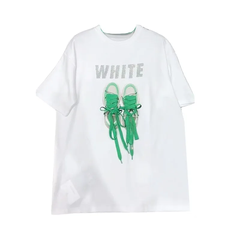 

Футболка женская с коротким рукавом, хлопковая Тяжелая популярная в Интернете футболка с натуральными шнурками белого цвета, Y2k, летняя одежда, свободные топы
