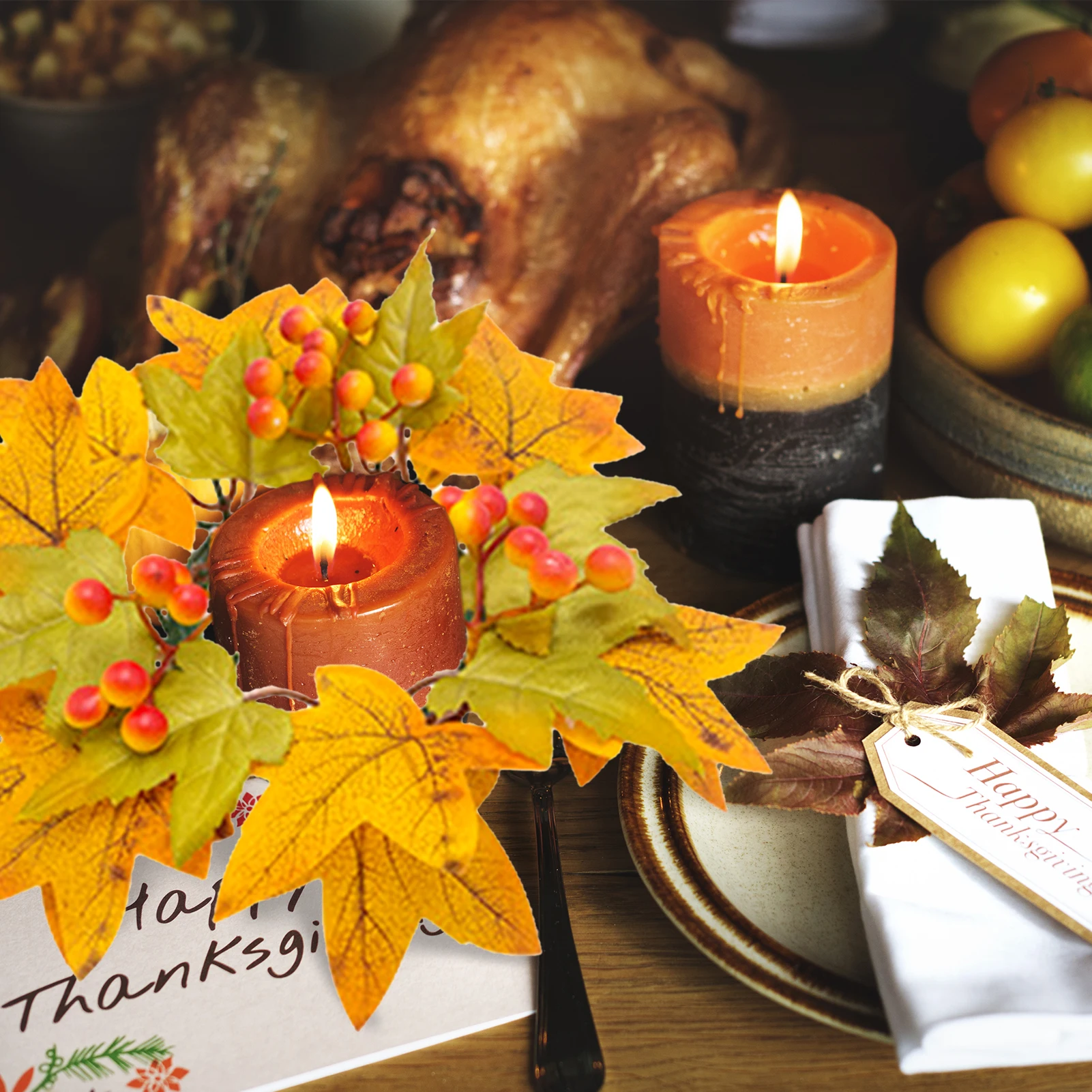 Кленовое искусственное кольцо осенние цвета кленовые листья тыква ягоды