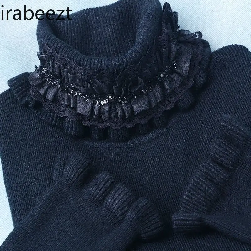 Черный свитер в стиле Лолиты эластичная облегающая блузка с рукавами лотоса
