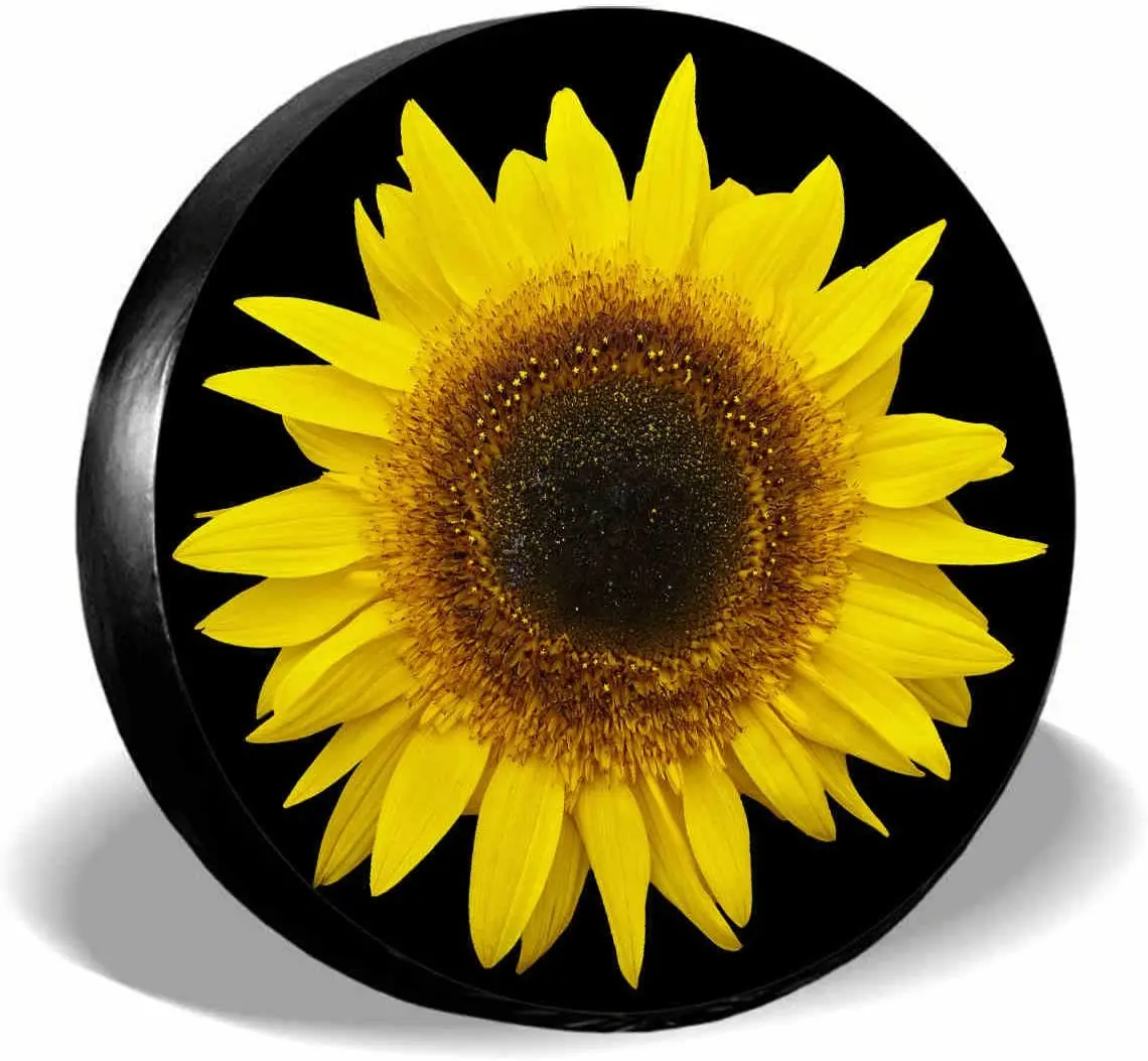 

Чехол для запасных шин Sunflower, универсальный чехол для колес с защитой от УФ-лучей, желтым цветком, цветком, черным цветочным узором
