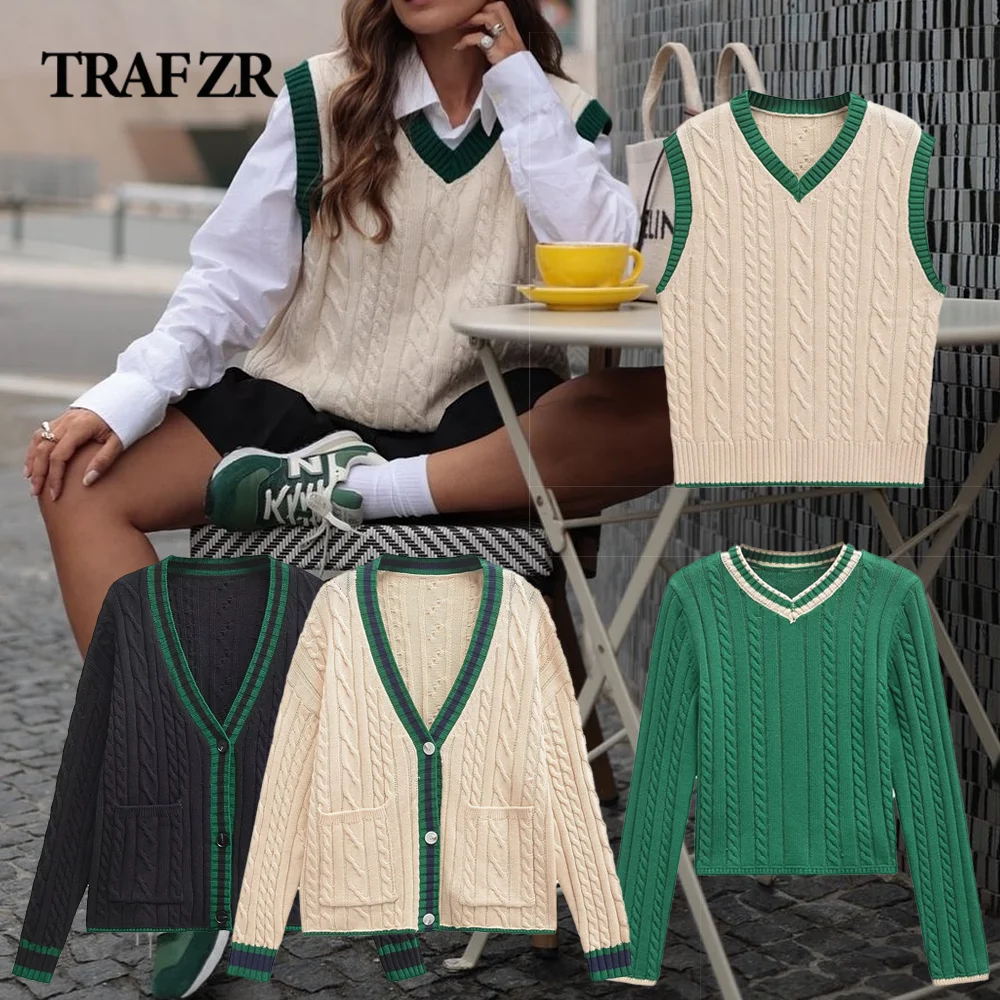 Вязаный свитер с V-образным вырезом в стиле ретро