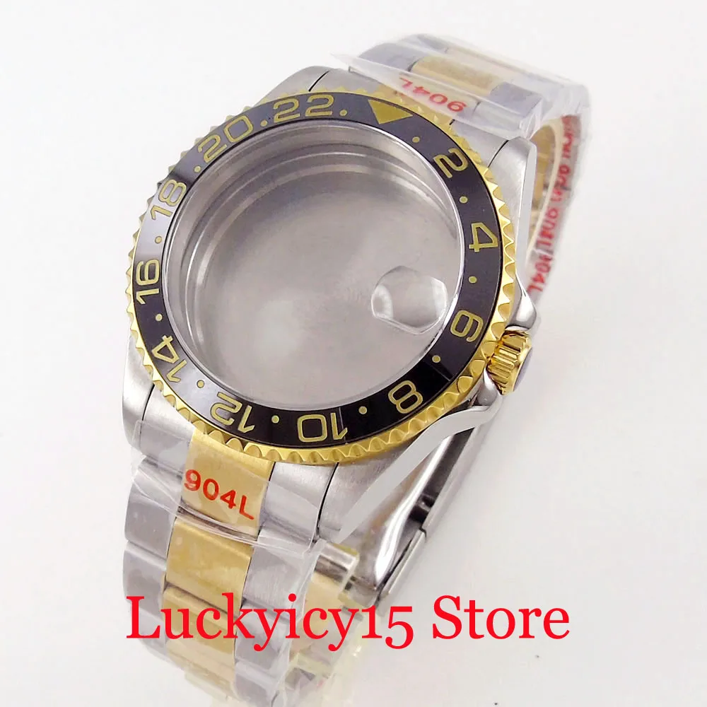 38MM/40MM Fit NH35 NH36 ETA 2824 ST 2130 Movement Watch Case Stainless Steel SUB Two Tone Yellow Gold Plated Sapphire Crystal
