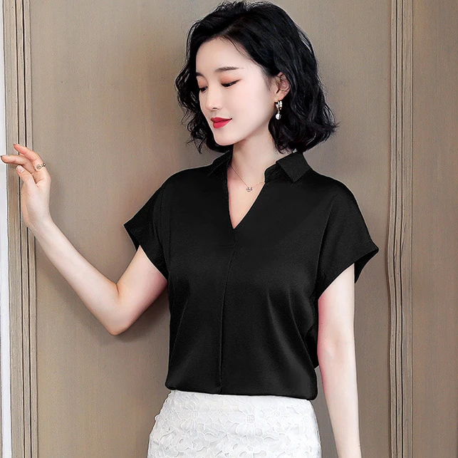 

Women's Lapel Shirt 100% Pure Cotton Short Sleeve T-Shirt Pure Color Casual T-Shirt gray