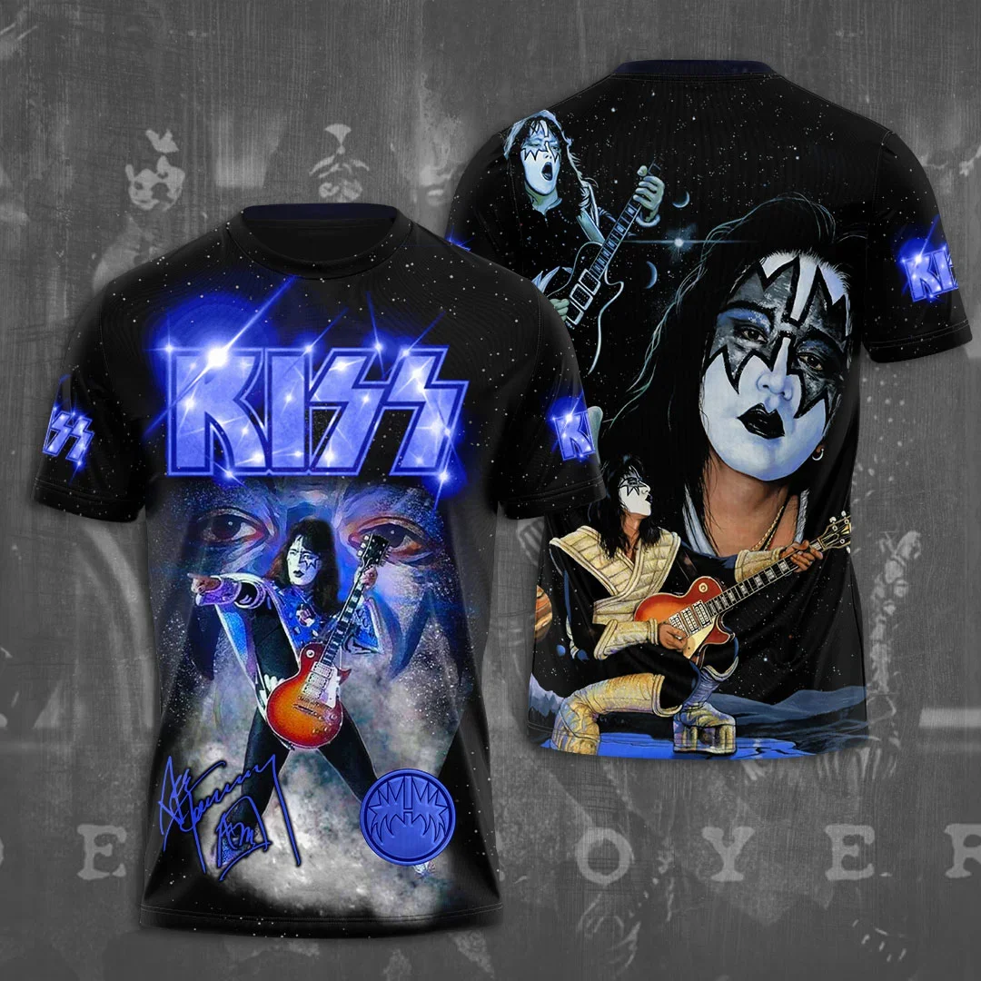Фото Футболки с 3D-принтом Rock Band Kiss, летние, для мужчин и женщин, забавные, в стиле хип-хоп, с коротким рукавом, круглым вырезом, уличный стиль, Y2K. №3