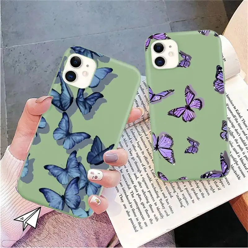 

RuiCaiCa Aesthetic Butterfly Phone Case for iPhone 11 12 13 Mini Pro Xs Max 8 7 6 6S Plus X XR Solid Candy Color Case