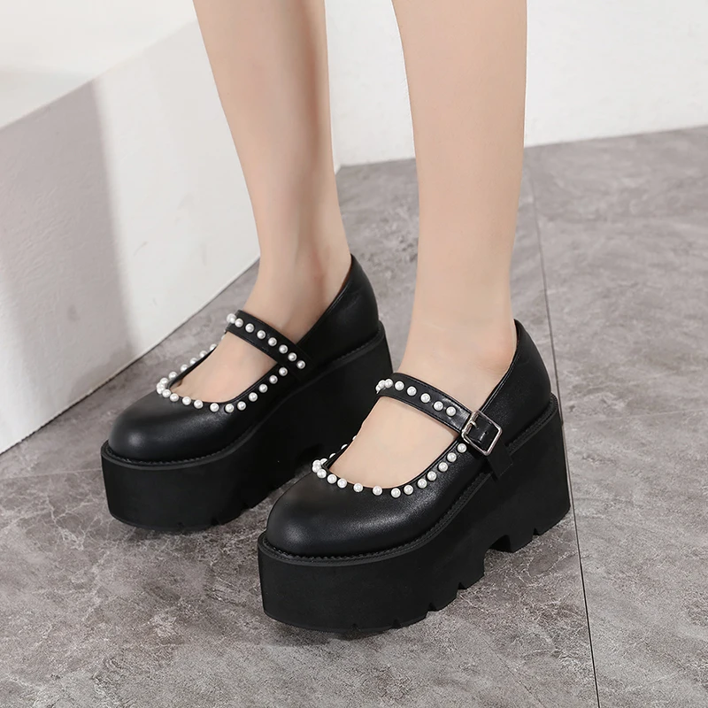 Mary Jane shoes sweet cute bow tie Lady high heels wedges platform shoes Lady Gothic girl Lolita punk shoes high heels