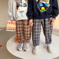 2022 spring autumn kids loose casual plaid trousers boys and girls all match cotton radish pants 1 7y