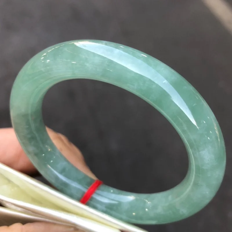 Сертификат природного класса AA ледяной бирманский зеленый нефритовый браслет 54