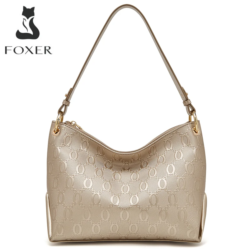 FOXER Lady Split Leather Underarm Bag Fashion Retro Shoulder Bags Large Capacity High Quality Handbag Women Office Classic Purse