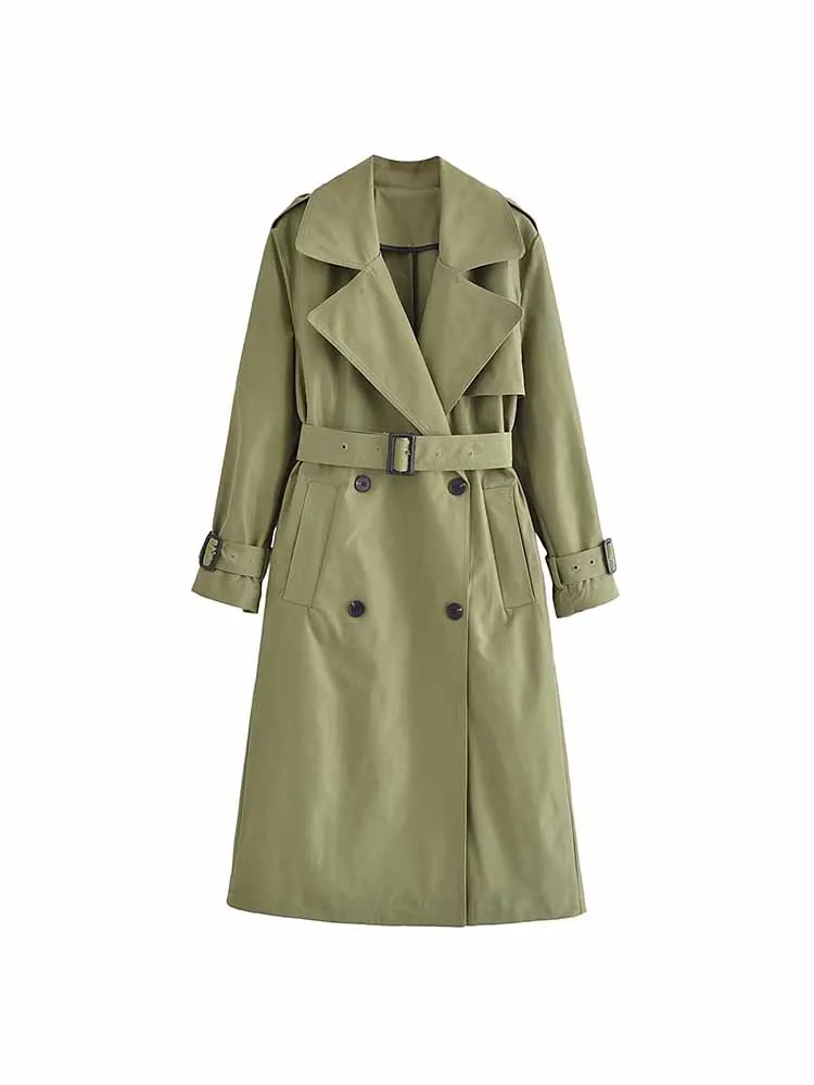 BSK&ZA&TRF Women New Fashion With Belt cotton double-breasted Long style Trench Vintage Female Outerwear Chic Overcoat 2365/519