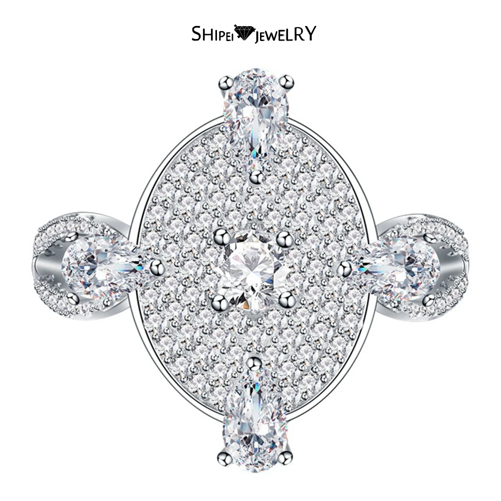 

Shipei 100% 925 Sterling Silver Oval Created Moissanite Gemstone Wedding Engagement Personality Ring Fine Jewelry Gift Wholesale