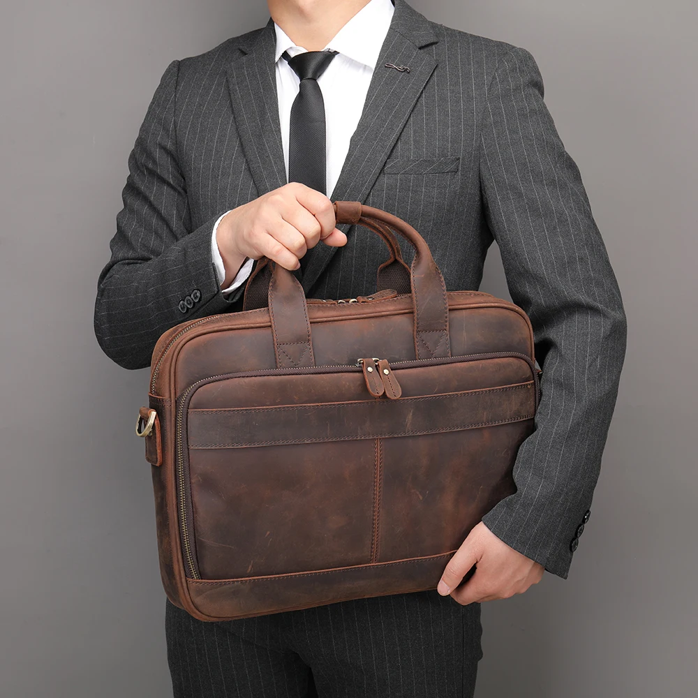 

Деловой портфель из воловьей кожи для мужчин, сумка на ремне через плечо, мессенджер для ноутбука 15,6 дюйма