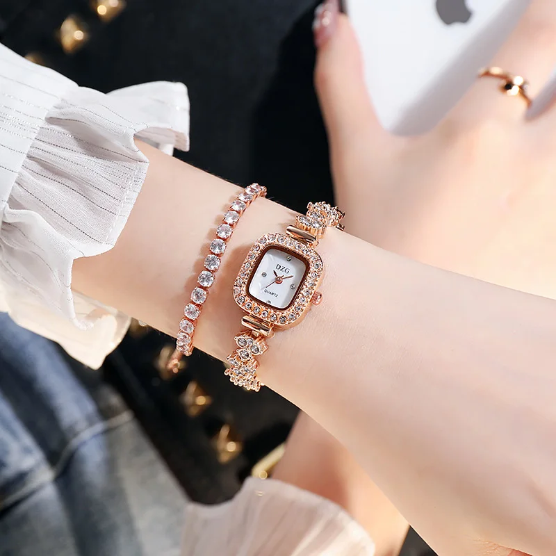 

New small square watch female watch diamond small spiral crown quartz watch casual simple temperament watch