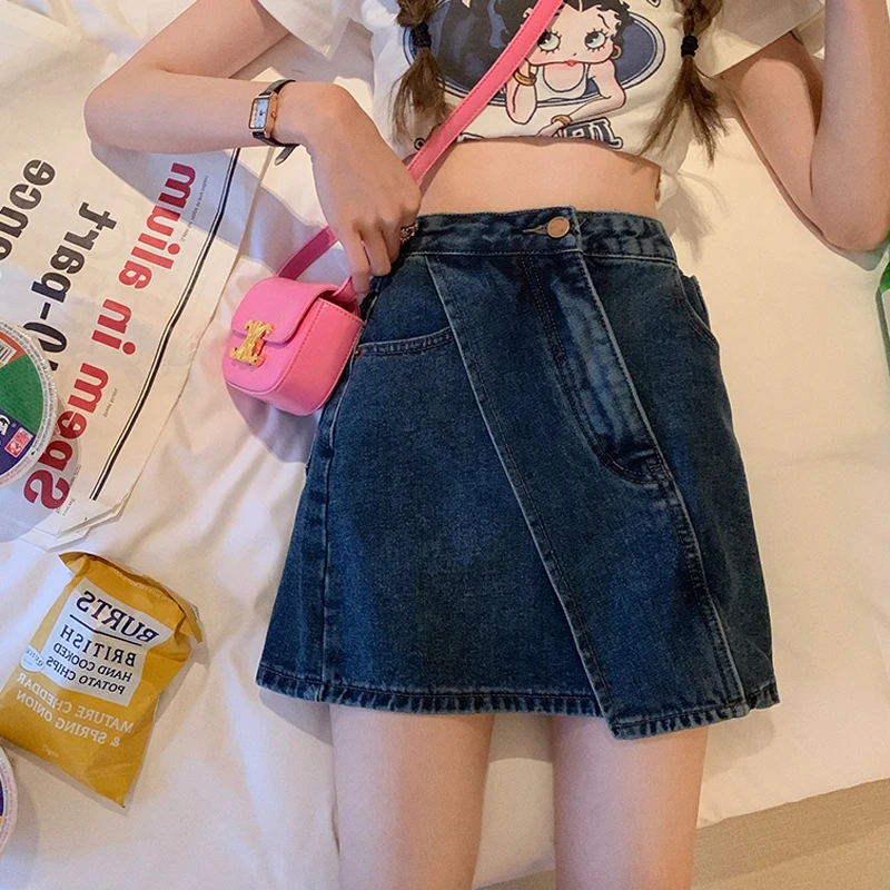 

S-5XL New Summer High Waist Denim Skirts Women Casual Loose A-line Mini Skirt Fashion Design Slim Sexy Jeans Skirts Oversized
