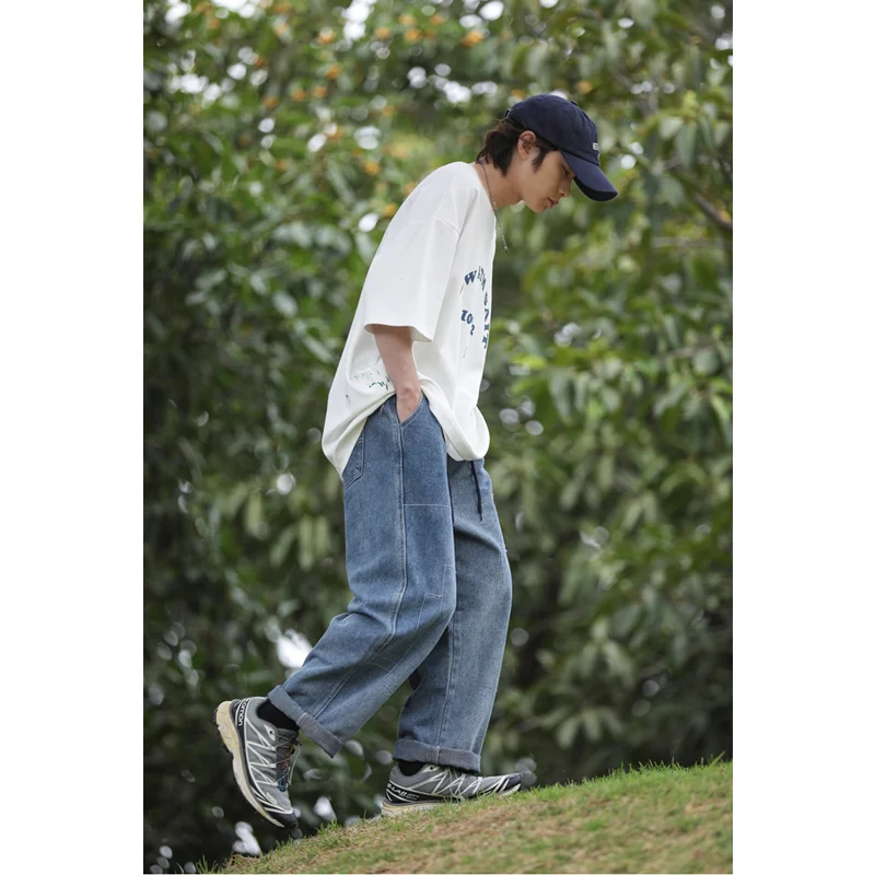 Men Clothing 2022 Autumn and Winter New Straight Loose Cylinder Jeans Vintage  Comfortable Blue Broad Leg Harun Trousers Female