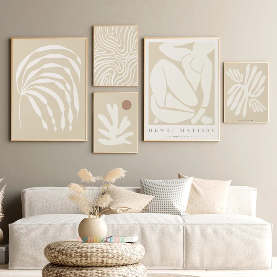 

Boho Matisse Leaf Vase Minimalist Design Abstract Wall Pictures Art Canvas Painting Nordic Posters And Prints Living Room Decor