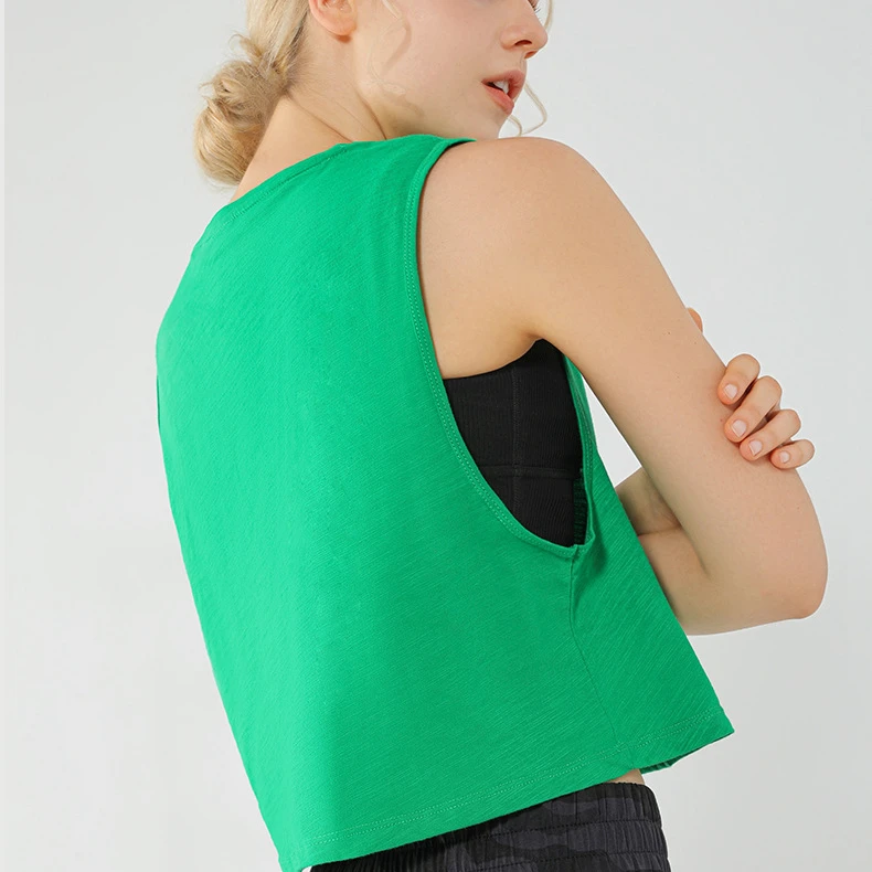 Lulu Quick Dry Cotton Fitness Gym Sport Crop Tops Women Anti-sweat Loose Fit Yoga Running Sexy Tank Top Vest Sportswear