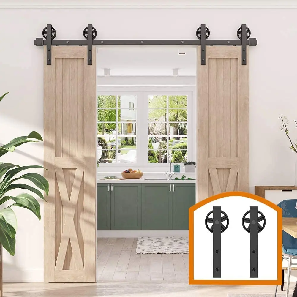 

LWZH 3 kinds of Antique Style Sliding Barn Door Hardware Kit Slides Tracks and Rollers Flat Track Use for Double Doors
