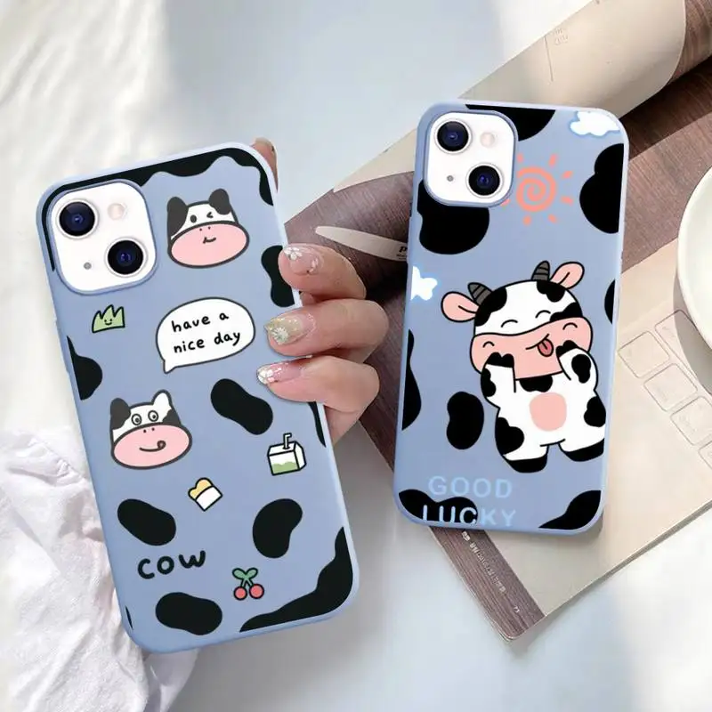 

Cow pattern Black and white Phone Case for iPhone 11 12 13 Mini Pro Xs Max 8 7 6 6S Plus X XR Solid Candy Color Case