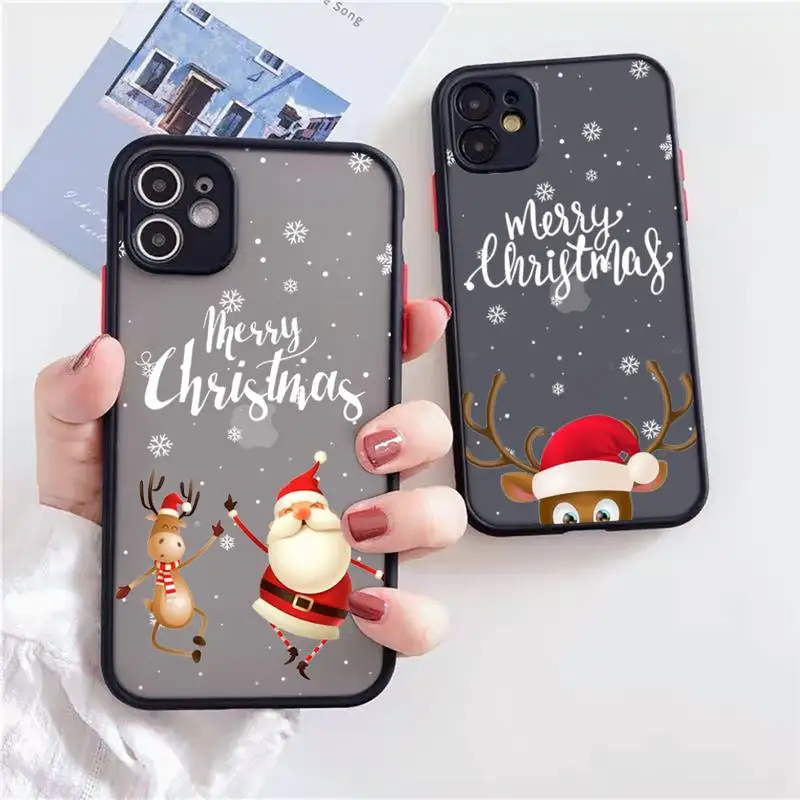 

New Year Merry Christmas Phone Case For iPhone 13 12 11 Mini Pro XR XS Max 7 8 Plus X Matte transparent Back Cover