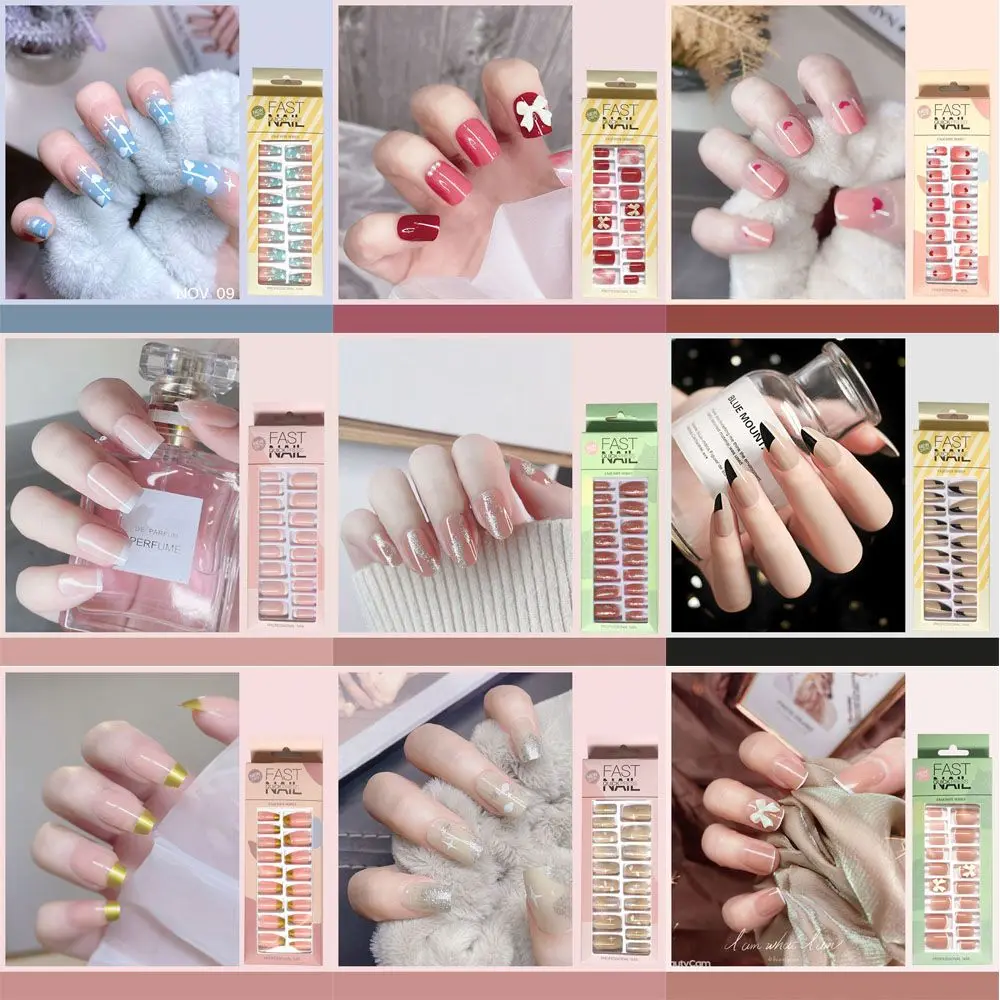 

24pcs/Box Press On Nails Manicure Tool Detachable Full Cover Short False Nails Fake Nails Nail Tips Wearable