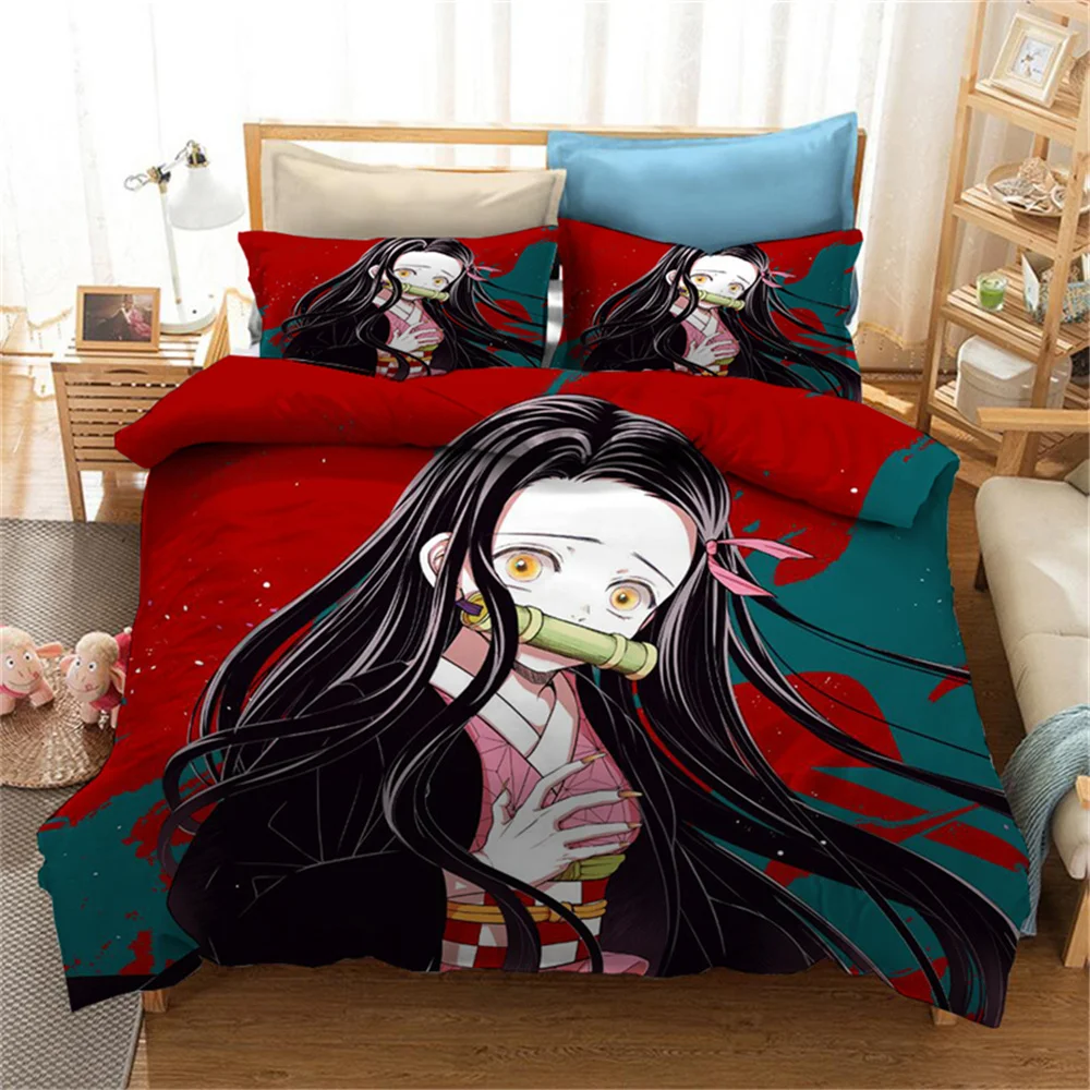 

Demon Slayer Bedding Set Duvet Covers Japan Anime 3D Printed Comforter Bedding Set Bedclothes Bed Linen(NO sheet)