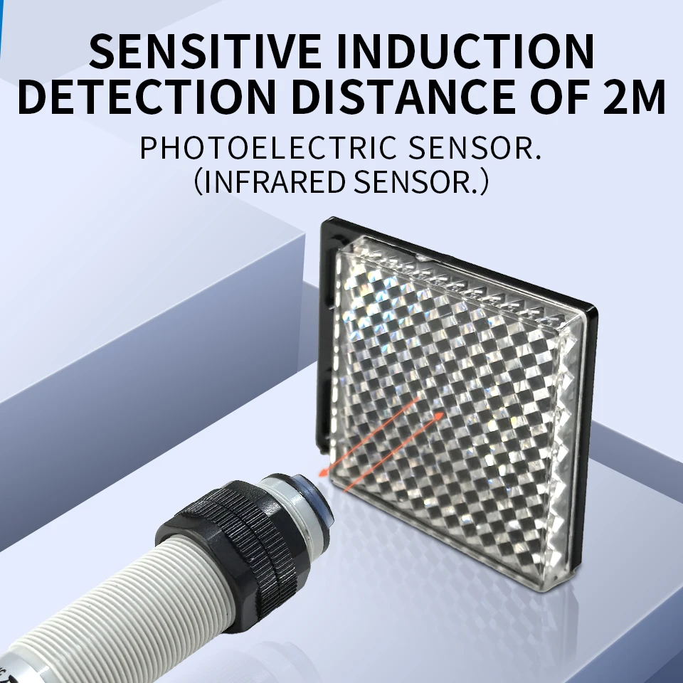 Фотоэлектрический переключатель M18, светоотражающий датчик PNP NO + NC DC 4 провода, инфракрасный фотоэлемент с зеркальным отражателем, расстояние 2 м