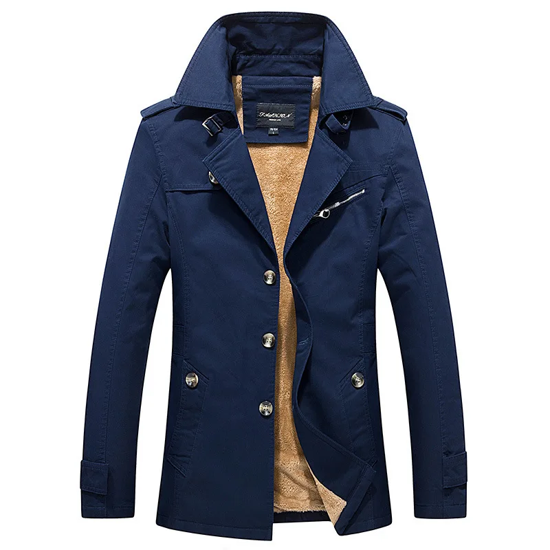 

Men autumn winter fleece thickening warm Business Long Jacket male Fashion cotton Overcoat Windbreaker Jacket Men Parkas Coat