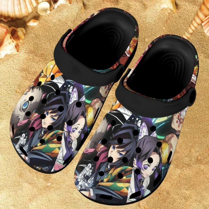

Шлепанцы женские с аниме принтом, повседневные сандалии на плоской платформе, с рассеканием демонов, сланцы для дома, летняя обувь для сада