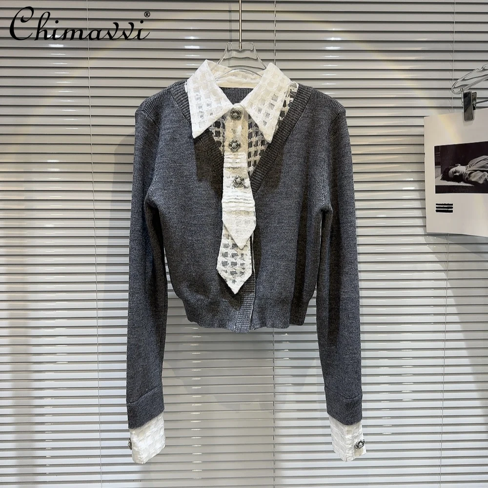 Осенняя одежда 2024 новый французский сетчатый воротник с воротником из двух