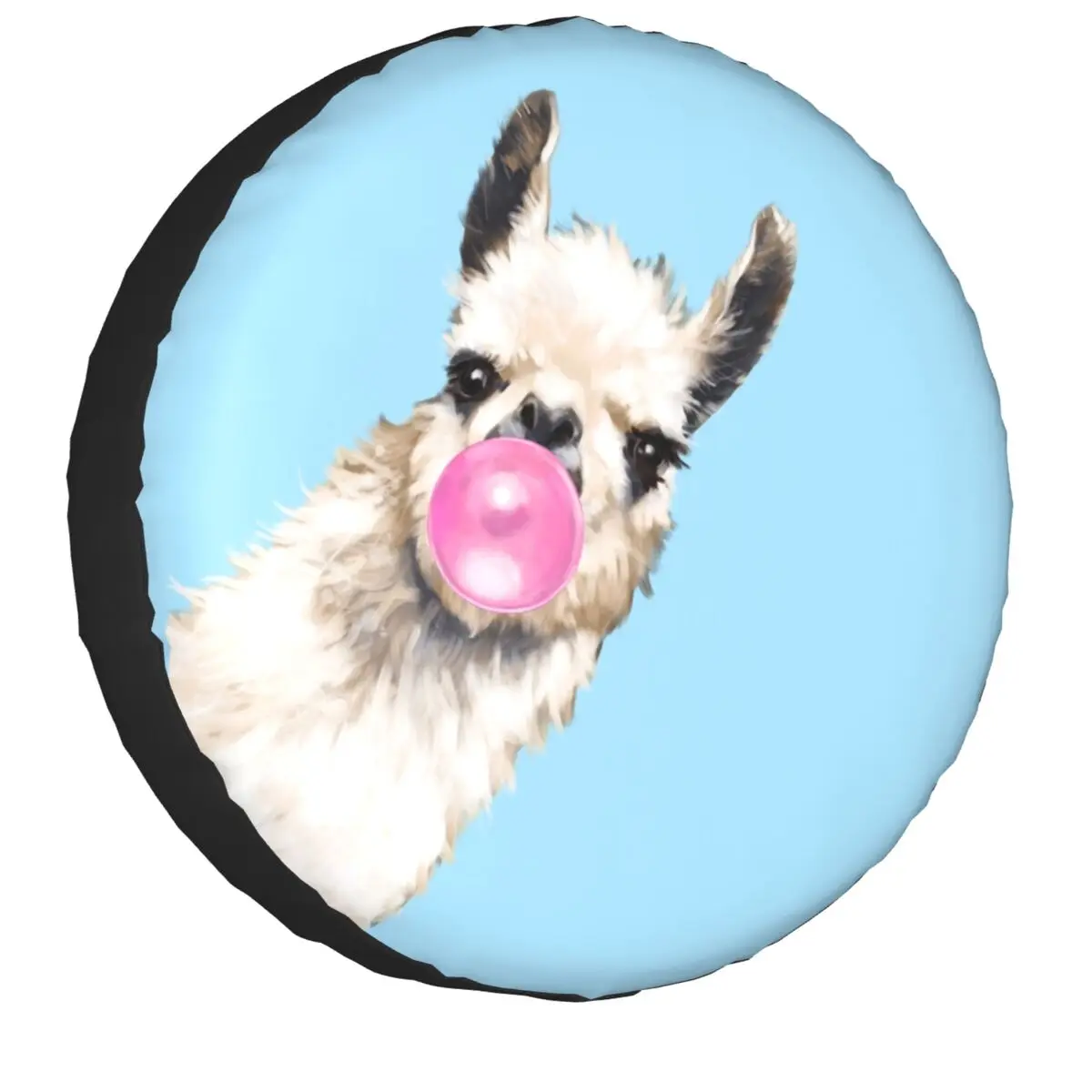 

Bubble Gum Sneaky Llama In Blue Spare Wheel Tire Cover Alpaca Animal For Jeep RV SUV Trailer Vehicle Accessories 14-17 Inch