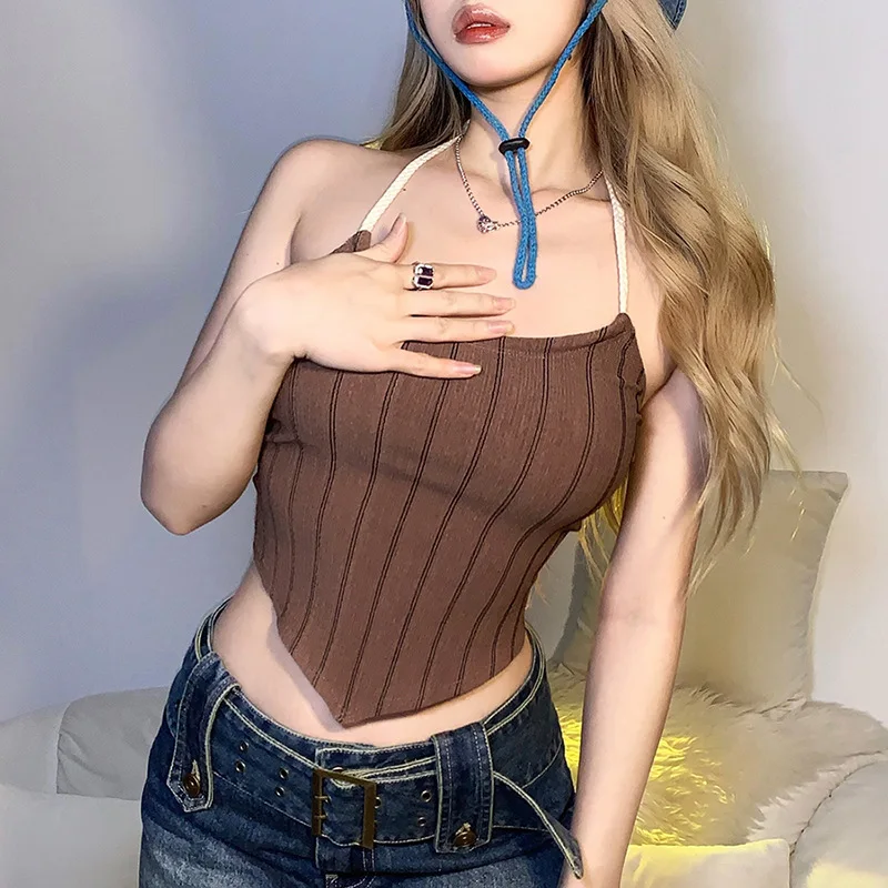 Бандажный сексуальный клубный укороченный топ с лямкой на шее женская летняя