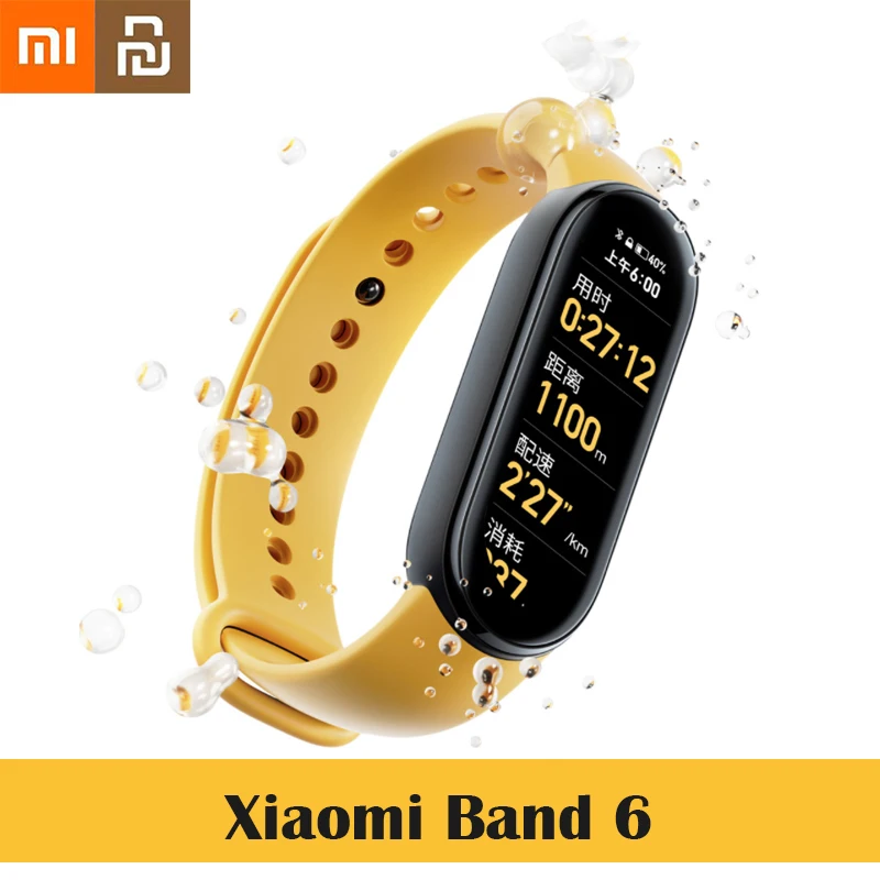 

Оригинальный полноцветный экран Xiaomi Band 6, 30 спортивных режимов, 24 часа, пульсометр, 50 метров, Водонепроницаемый умный спортивный браслет Mi