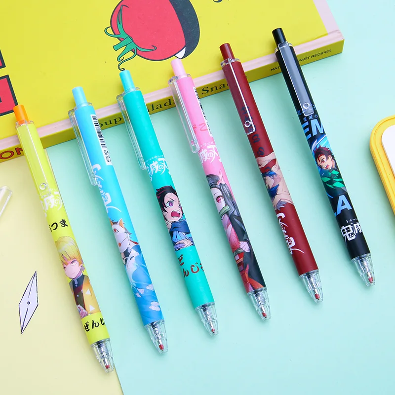 Bolígrafo de Gel borrable con tinta azul para niños, 6 piezas, Kimetsu No Yaiba Kamado Tanjirou, Kawaii, papelería, regalo