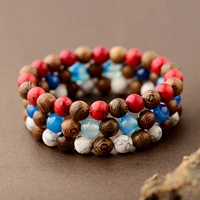 mens wooden beaded bracelet 8mm natural red blue stone beaded yoga bracelets for men women elastic rope jewelry