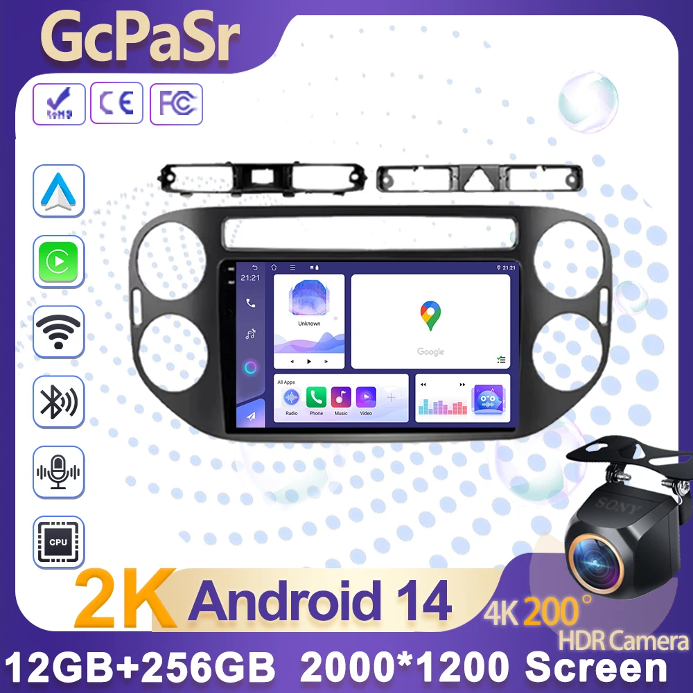 Фото Android 14 Auto Carplay для VW Volkswagen Tiguan 1 NF 2006 2008-2012 2013 2014 2015 2016 Автомобильный радиоприемник Мультимедийный GPS-плеер Ster №1