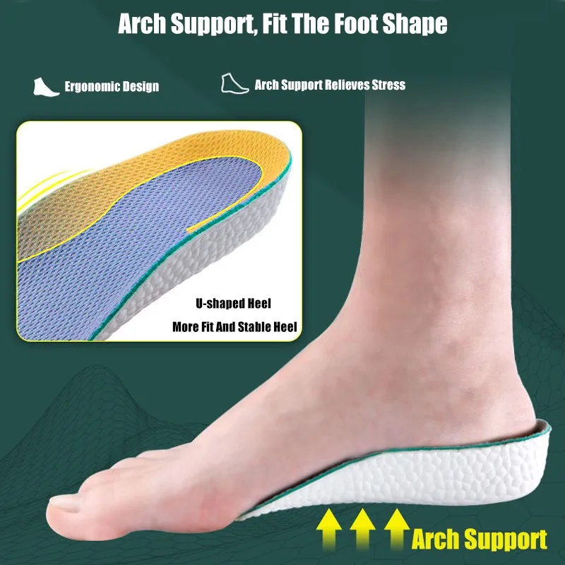 Height Increase Insoles for Shoes Men Women Flat Feet Arch Support Orthopedic Insoles Sneakers Heel Lift Memory Foam Shoe Pads